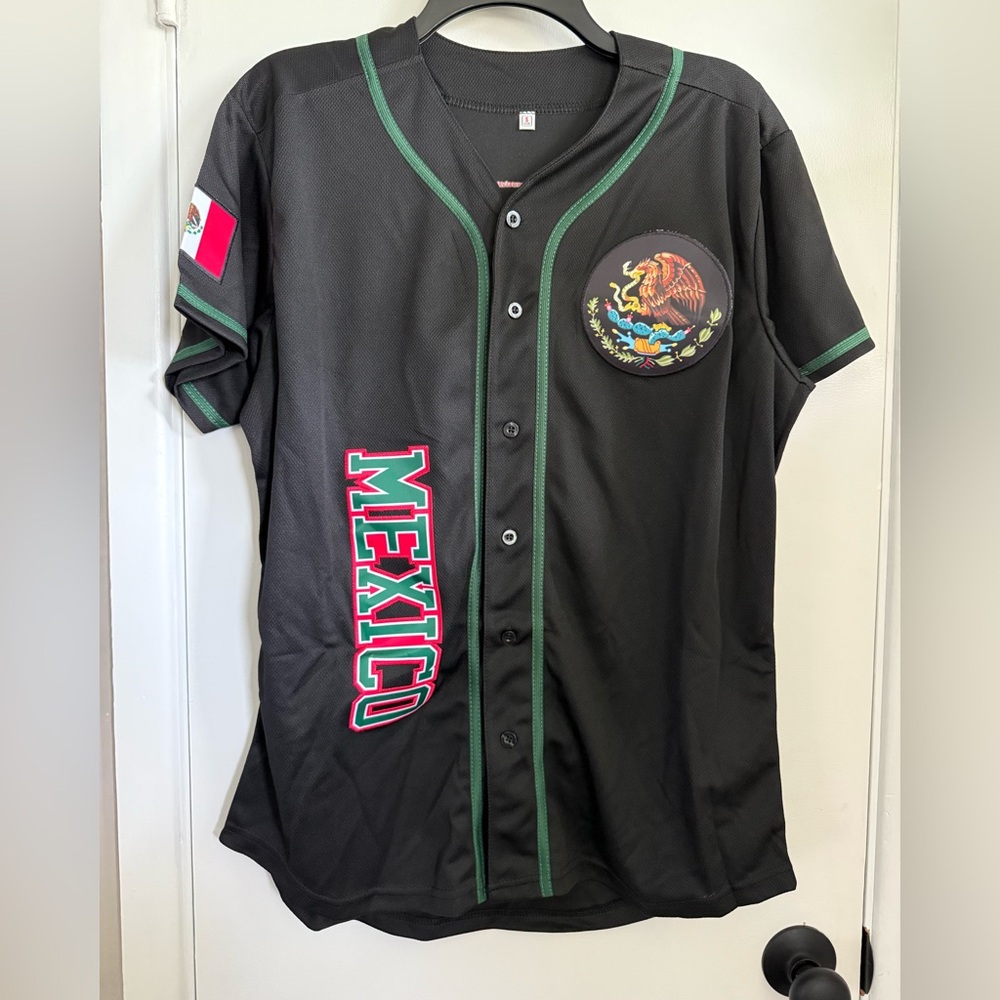 Mexico Baseball Jersey in Black with Embroidery
